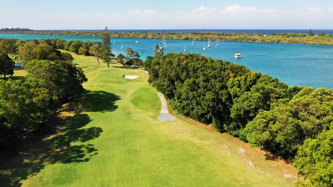 Coolangatta Tweed Golf Club: No 13. Par 4. 314m. “Narrow tricky tee shot. It’s a raised green with the river on the right and is a really attractive hole. Has a really good atmosphere and is difficult to make par.” Photo: supplied