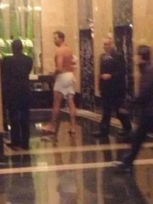 Dressed in a towel in Crown Casino in 2014.