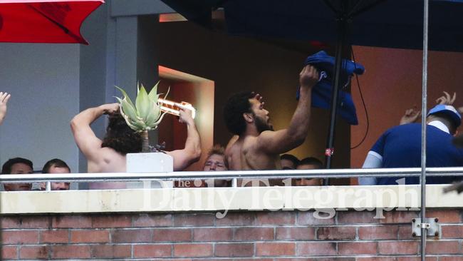 Matters get out of hand on Monday as Bulldogs players strip while singing and dancing at the Harbour View Hotel, The Rocks. Picture: Justin Lloyd