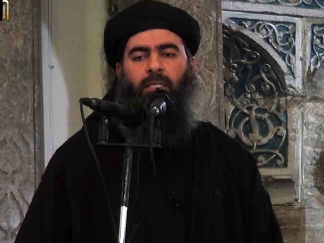 IS leader Abu Bakr al-Baghdadi praised the San Bernardino shooters but stopped short of claiming the attack. Picture: AFP/Ho/Al-Furqan Media