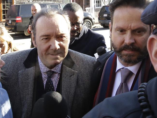 Actor Kevin Spacey arrives at district court with his lawyer Alan Jackson in Nantucket, Massachusetts to be arraigned on a charge of indecent assault and battery. Picture: AP