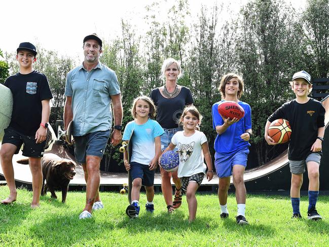 The Peckette family nine years ago: Sunny, Justin, Ace, Teresa, Frankie-Coco, Jet, Elwood and Cash the dog. Picture: Ellen Smith