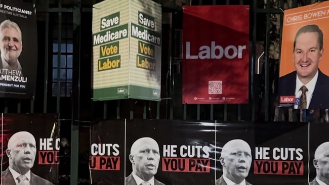 Corflutes and posters in Chris Bowen’s seat of McMahon - attacking Peter Dutton and warning about the need to “save Medicare.”