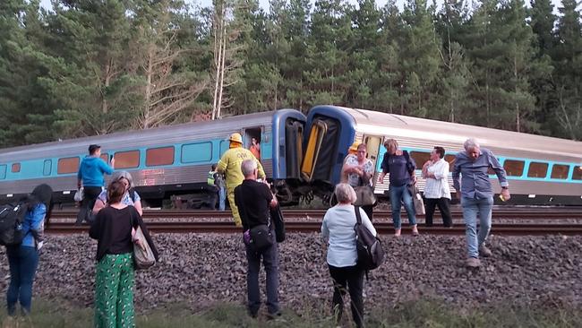 The passenger train derailed near Wallan. Picture: Dr Scott Rickard