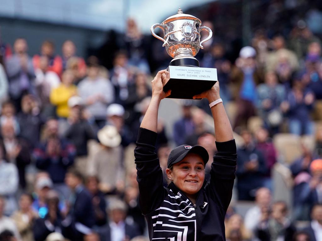 Barty defeated Marketa Vondrousova of the Czech Republic in two sets 6-1, 6-3 to take home the French Open 2019 champtionship. Picture: Kenzo Tribouillard / AFP.