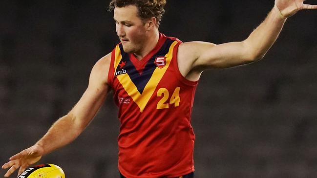 South Australia’s Will Gould kicks the ball during the AFL Under 18 Championships match between South Australia and the Allies at Marvel Stadium. Picture: Getty Images