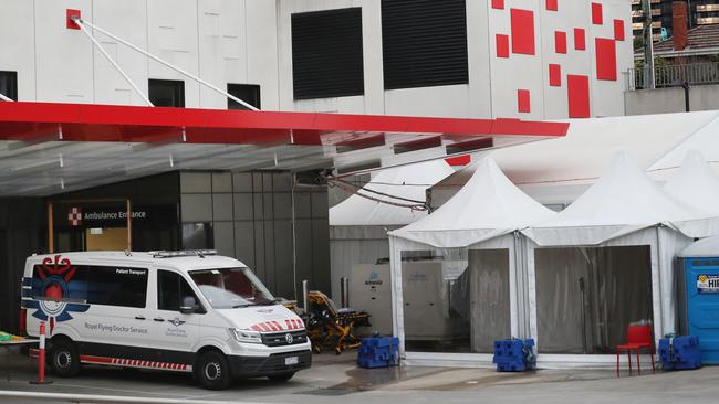 A tent outside the Box Hill hospital for patient overflow was set up in August. Picture: David Crosling