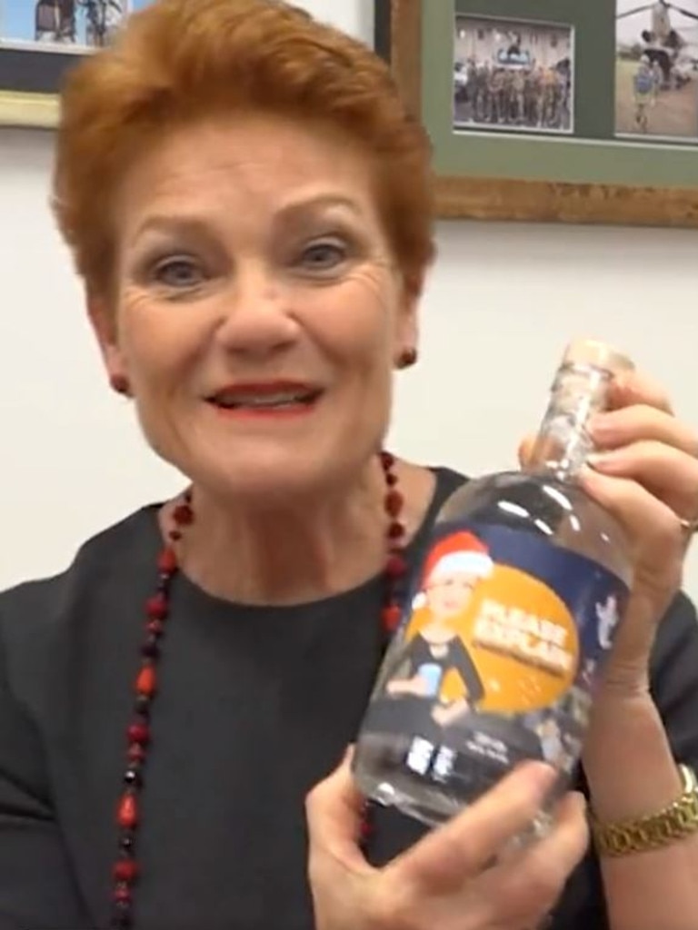 Senator Hanson took to social media to launch her ‘Christmas spirit gin’. Picture: Twitter/X