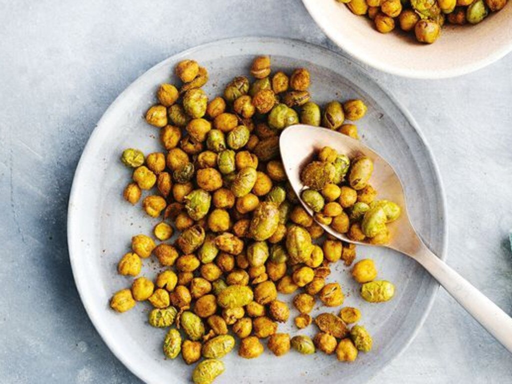 Spiced roasted chickpeas and edamame.