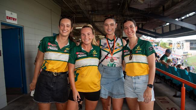 Tilly Adamson, Mikaela Hopkins, Helen Tucker and Zoe Calls in the 2023-24 NTFL Women's Grand Final between PINT and St Mary's. Picture: Pema Tamang Pakhrin