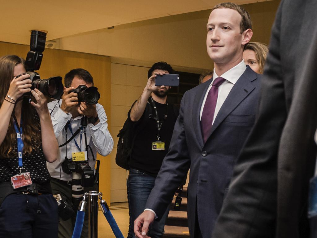 Mark Zuckerberg leaving the EU parliament in Brussels during a series of meetings over data protection standards at Facebook. Picture: AP Photo/Geert Vanden Wijngaert