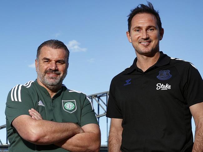 WEEKEND TELEGRAPH 18TH NOVEMBERPictured in Sydney is Celtic coach Ange Postecoglou and Everton coach Frank Lampard.Celtic play Everton on Sunday in Sydney as part of the Sydney Super Cup football tournament.Picture: Richard Dobson