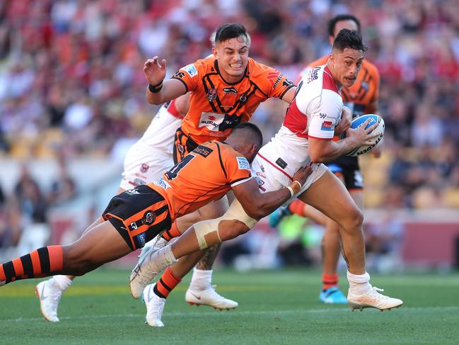 Kotoni Staggs in action for Redcliffe in the Intrust Cup Grand Final. Picture: Peter Wallis