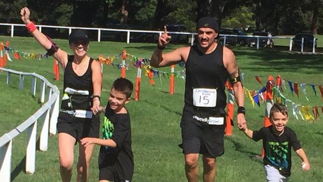 Jacqui and Brenden Brown with Jayden and Jentzen completing their run.