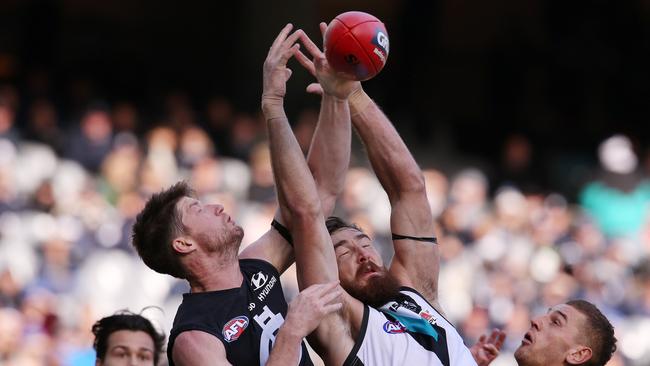 Sam Rowe spoils Port Adelaide's Charlie Dixon this year. Picture: Michael Klein