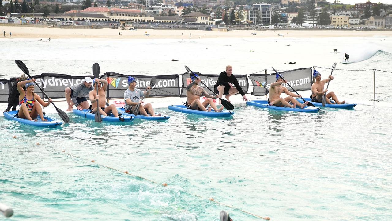 Football identities took part in the Sydney Ice Kayak Celebrity Challenge at Icebergs. Picture: NCA NewsWire/Joel Carrett