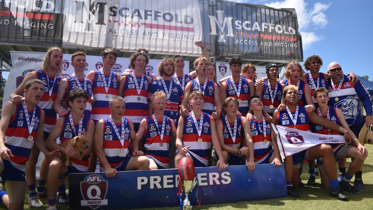 Moranbah Bulldogs defeat the Whitsunday Sea Eagles in the u17s AFL grand final at Magpies Sporting Club, Mackay, September 11, 2021. Picture: Matthew Forrest