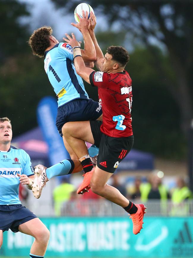 Mark Nawaqanitawase soars in Christchurch. Picture: Evan Barnes/Getty