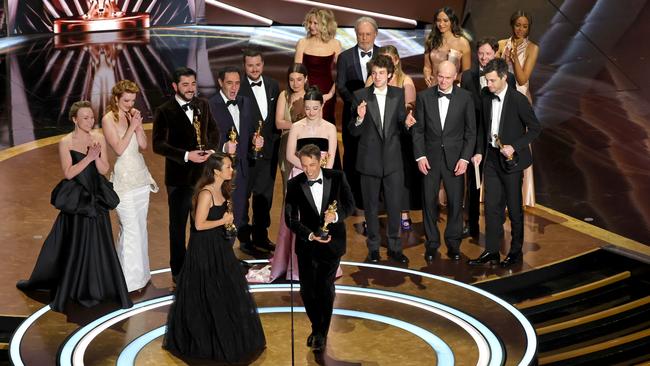 Cast and crew accept the Best Picture award for ‘Anora’. Picture: Kevin Winter/Getty Images