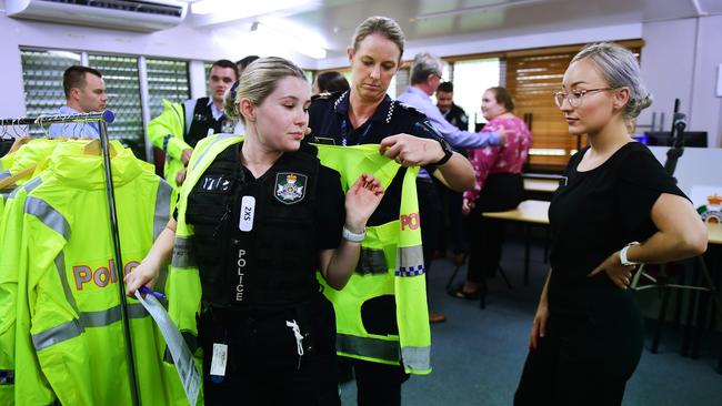 New recruits aremeasured up for uniforms at the Queensland Police Service Academy in Townsville. Picture: Alix Sweeney