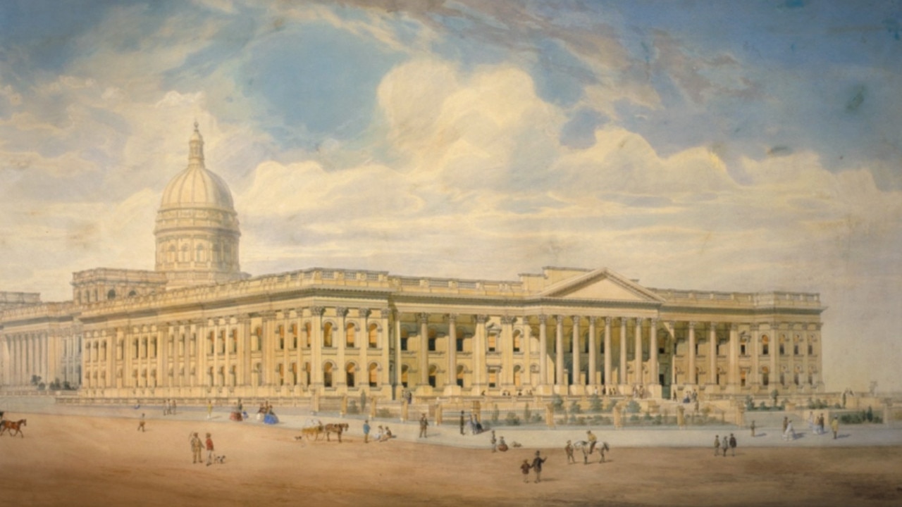 Nicholas Chevalier painting, The Public Library, of Joseph Reed-designed Public Library Victoria. Picture: State Library of Victoria