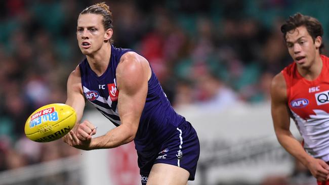 Nat Fyfe in action against Sydney.