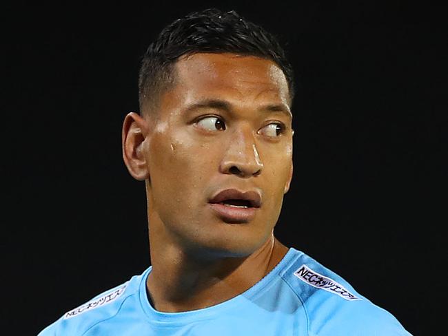 NEWCASTLE, AUSTRALIA - MARCH 29: Israel Folau of the Waratahs warms up during the round seven Super Rugby match between the Waratahs and the Sunwolves at McDonald Jones Stadium on March 29, 2019 in Newcastle, Australia. (Photo by Tony Feder/Getty Images)