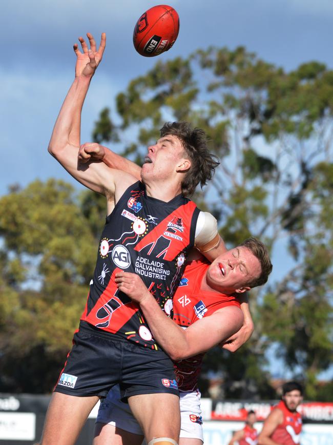 Riley Thilthorpe in action against North Adelaide in his SANFL league debut. Picture: Brenton Edwards/AAP