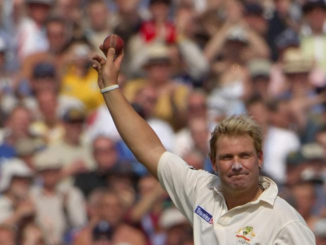 Shane Warne after taking his 600th Test wicket, England v Australia, 3rd Test, Old Trafford, Aug 05. (Photo by Patrick Eagar/Popperfoto via Getty Images)