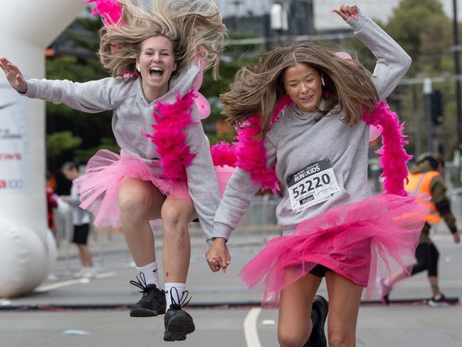 Brianna and Carys jump for joy. Picture: Tony Gough