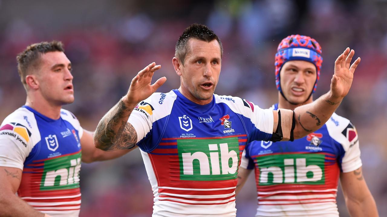 Mitchell Pearce (C) is tipped to leave the Knights and join Catalans. Picture: Matt Roberts/Getty Images