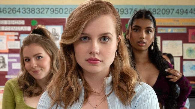 Angourie Rice plays Cady Heron, Bebe Wood plays Gretchen Wieners and Avantika plays Karen Shetty in Mean Girls from Paramount Pictures. Photo: Jojo Whilden/Paramount © 2023 Paramount Pictures.