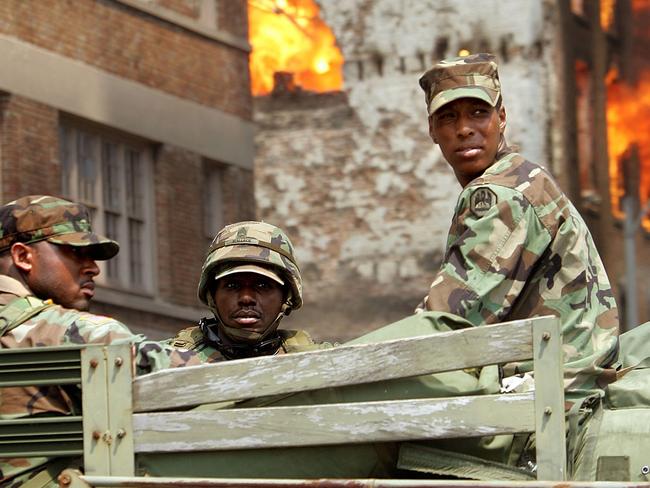 US National Guard soldiers after Hurricane Katrina in 2005. The fallout from an EMP attack would span much of America. Picture: AFP