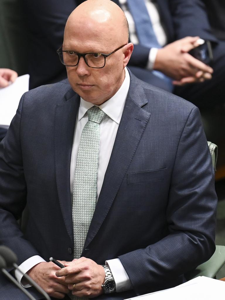 Leader of the Opposition Peter Dutton during Question Time at Parliament House in Canberra. Picture: NewsWire / Martin Ollman