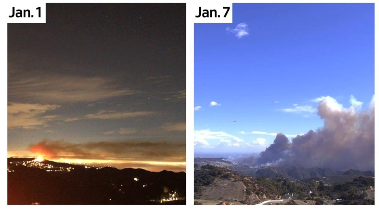 The same view of Skull Rock, Pacific Palisades, almost a week apart. Picture: Supplied