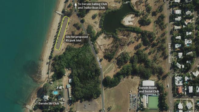 The City of Darwin has endorsed an expression of interest process to seek an operator for an RV park trial at Bundilla Beach in Fannie Bay. Map: Supplied