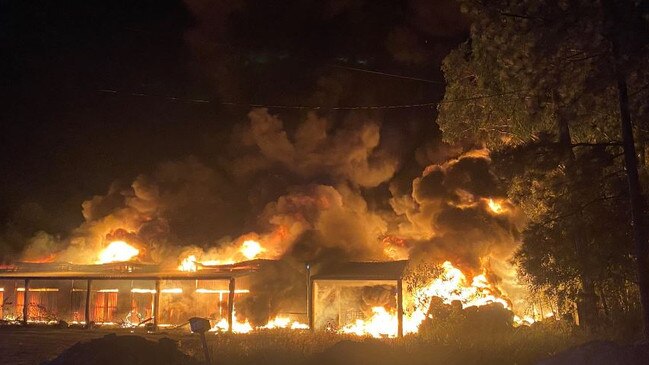 A large industrial shed destroyed by fire south of Brisbane. Picture: QFES