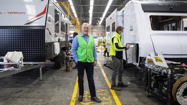 Gerry Ryan in his Jayco Caravans factory in Dandenong, Victoria. Picture: Aaron Francis