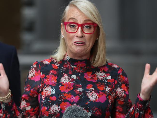 Sally Capp announces she is stepping down as Mayor of Melbourne and will not contest at the upcoming election. Thursday, March 28, 2024. Picture: David Crosling