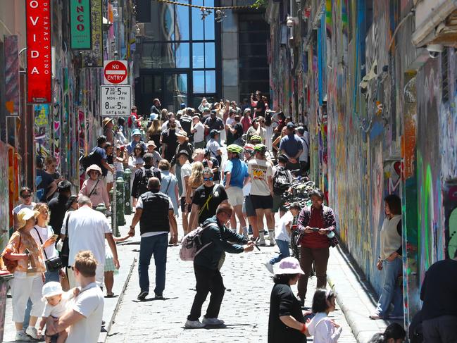 Hosier Lane is one of Melbourne’s most popular tourist destinations. Picture: NewsWire/ David Crosling