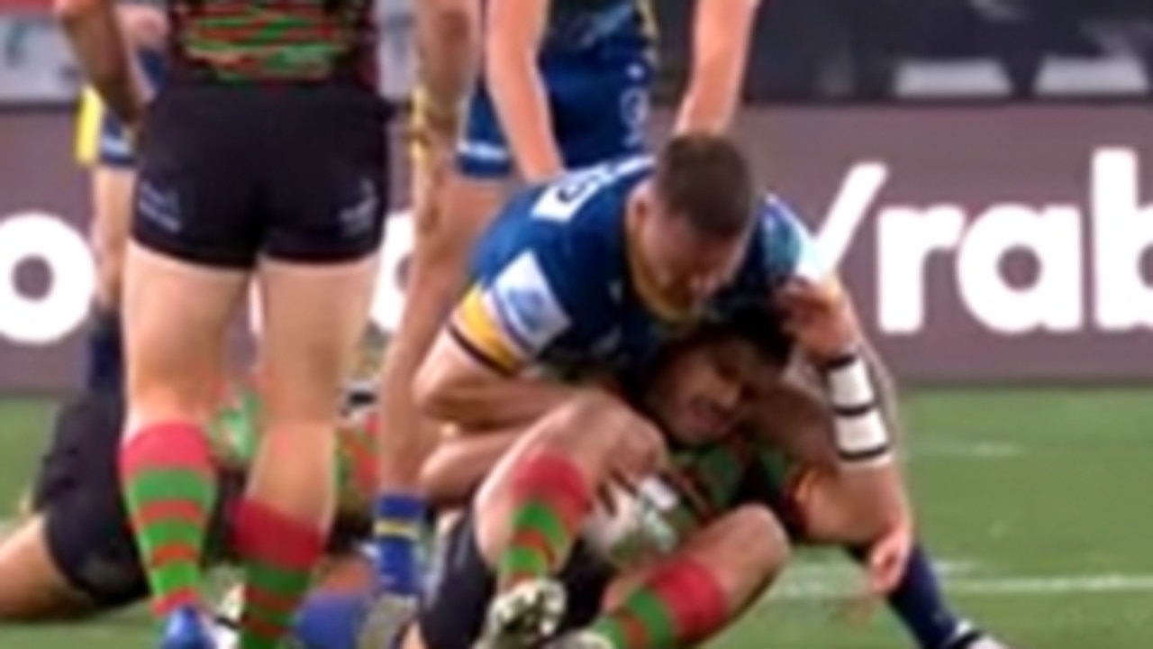 Nathan Brown was in trouble for this crusher tackle. Picture: Fox Sports