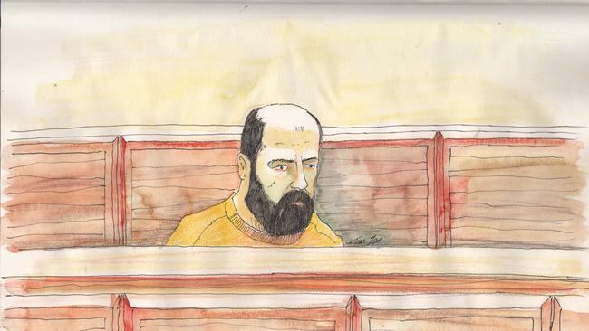 A court sketch of Petrit Lekaj in the Supreme Court on February 26. Sketch: Tim Ide