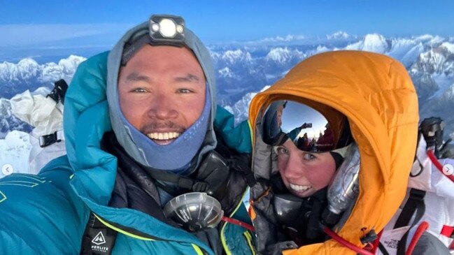 Tendi Sherpa (left) helped Jane and Gabby (right) to the summit. Picture: Instagram