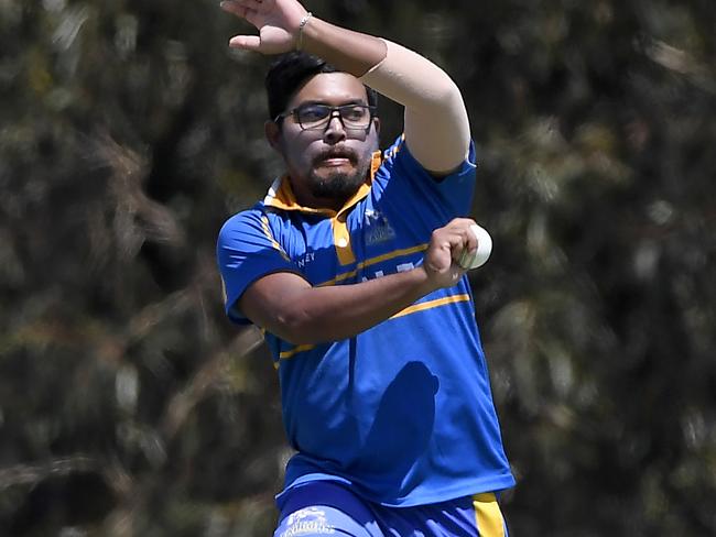 LilydaleÃs Shifran Muthalif in action during the RDCA Lindsay Trollope Shield 2021-22: Norwood v Lilydale cricket match at Mullum Mullum Reserve in Ringwood, Saturday, Feb. 12, 2022. Picture: Andy Brownbill