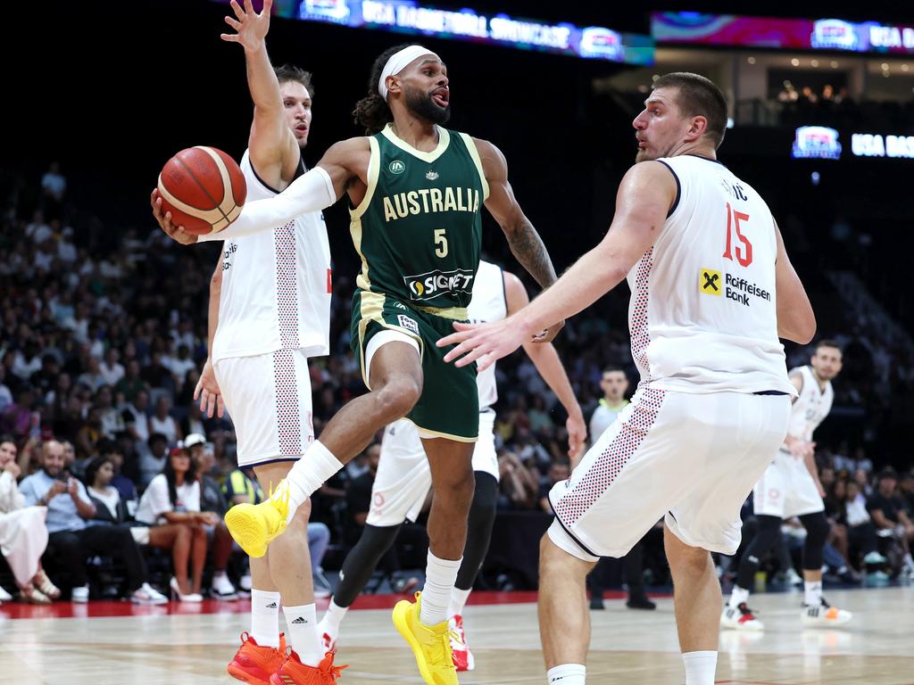 Patty Mills brought the heat against Serbia. Picture: Christopher Pike/Getty Images