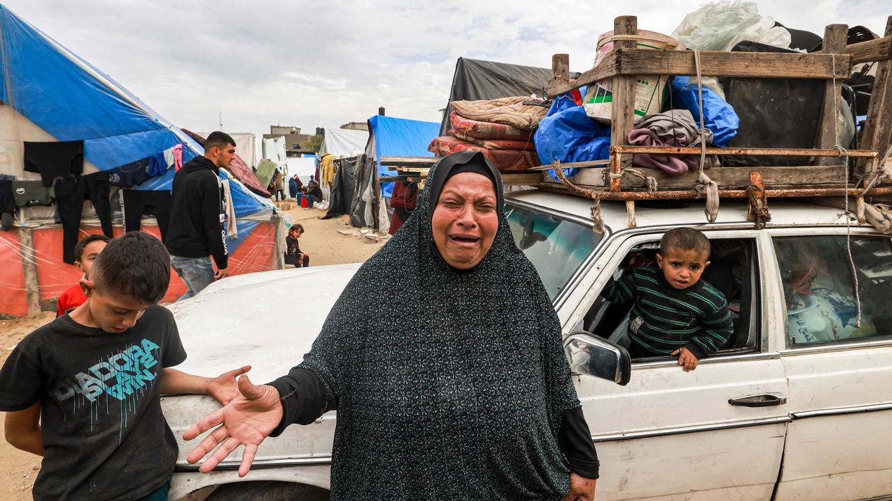 People flee from Rafah in the southern Gaza Strip ahead of more Israeli strikes on the Palestinian territory. Picture: AFP