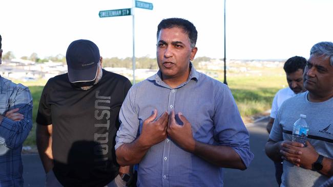 Nazim Chaudhry speaks to The Australian at Qartaba’s Box Hill site, surrounded by fellow customers and victims. Picture: John Feder