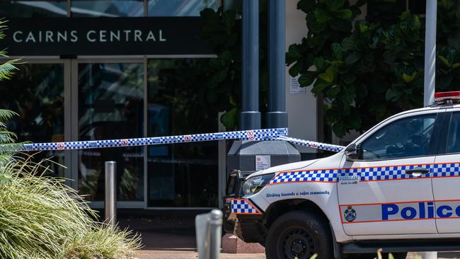 The entrance to Cairns Central closed to the public by police in the aftermath of the stabbing attack last month. Picture: Emily Barker.