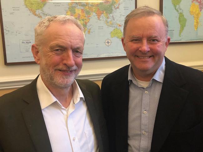 Twitter picture posted on March 19, 2019 of Anthony Albanese with Jeremy Corbyn in Westminster.