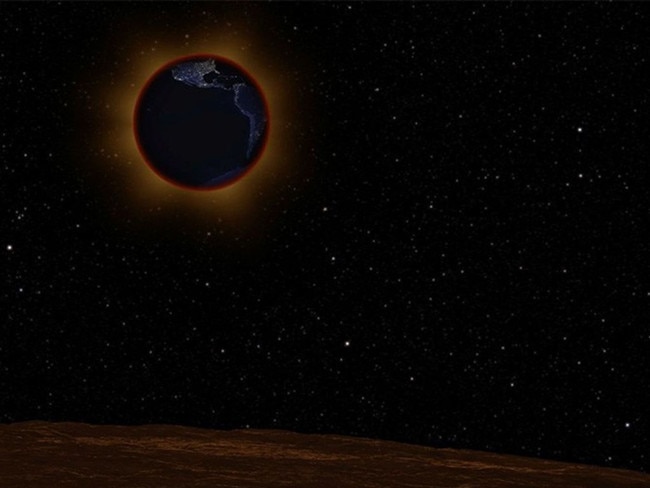 The “blood moon” spectacle occurs as sunlight bends through Earth’s atmosphere. Picture: NASA